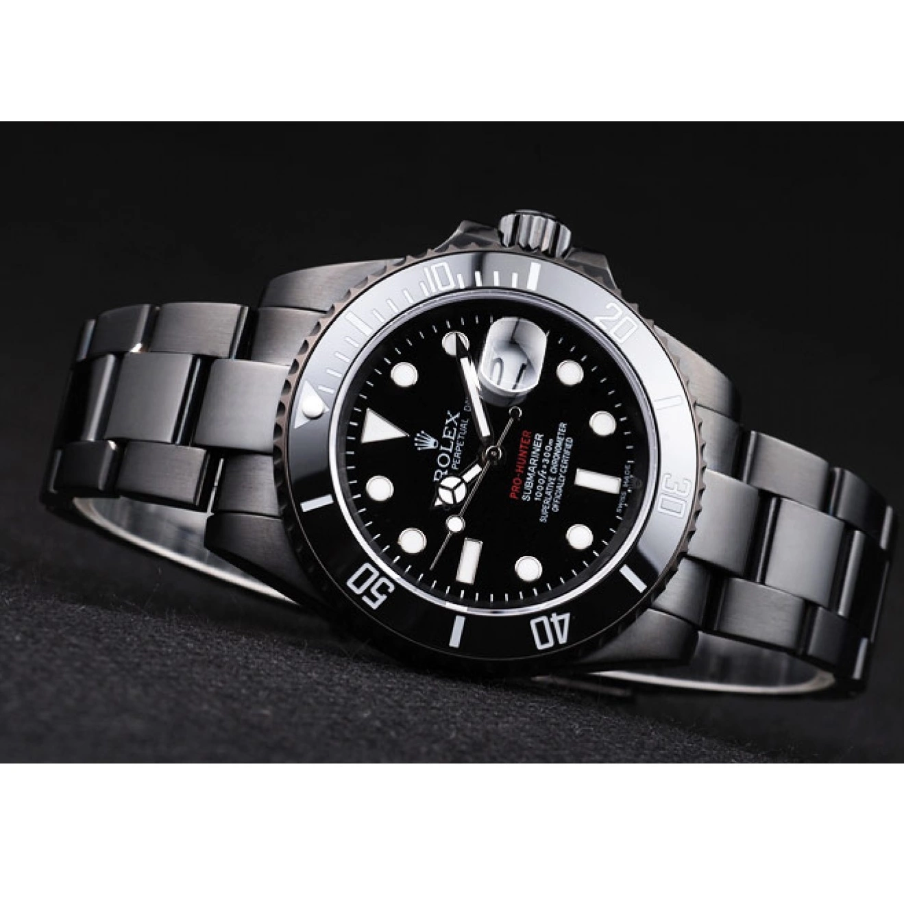 MiroTime 0726 Rolex Swiss Submariner Pro-Hunter Black Steel Strap Black Dial